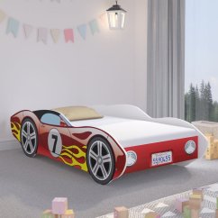 Krásná dětská postel 160 x 80 cm ve stylu červeného závodního auta