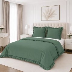 Lenjerie de pat romantică din microfibră, cu volane decorative – verde