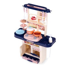 Kompaktná detská kuchynka s LED + 10 ks doplnkov - modrá