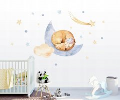 Krásná dětská nálepka na zeď s efektem vodových barev spící líška 88 x 93 cm