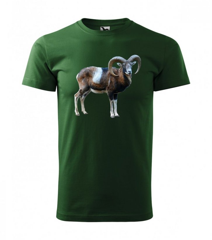Bavlnené pánske tričko s potlačou muflóna - Farba: Army, Veľkosť: 3XL