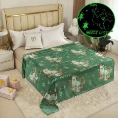 Коледно одеяло, светещо в тъмното, в зелено с мотив на Свети Николай