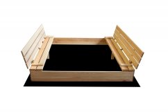 Groapă de nisip din lemn pentru copii cu bănci 160 x 160 cm - cu închidere