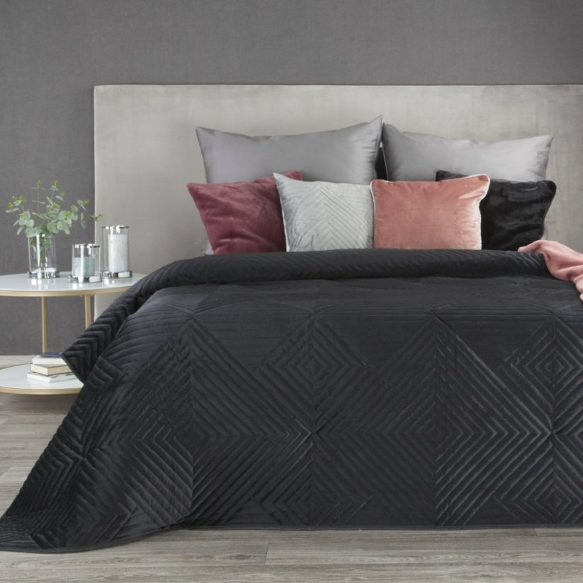Cuvertură de pat luxoasă din catifea neagră, cu forme geometrice