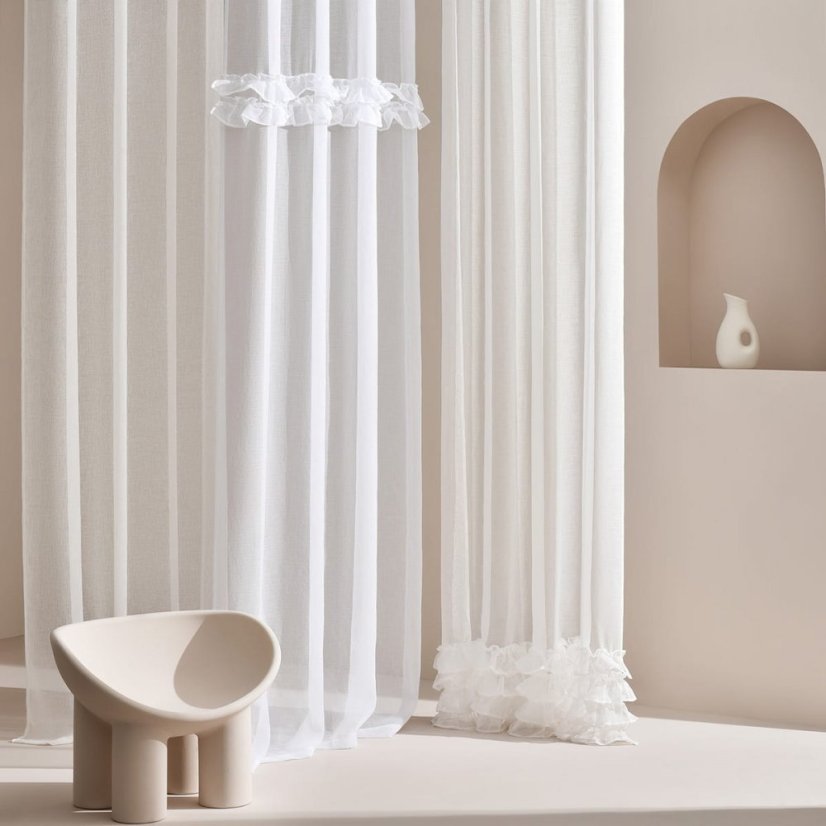 Flavia Fehér színű függöny fodorral fémkarikákon 300 x 250 cm