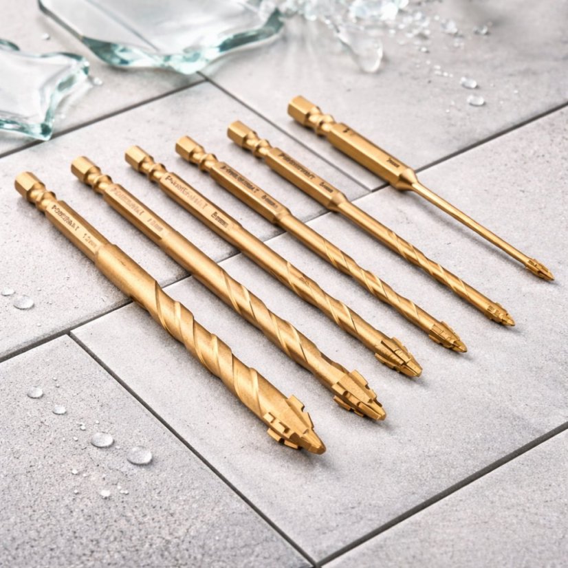 Fúrószerszámkészlet üveghez, kerámiához és csempéhez - 7 db (3-12 mm)