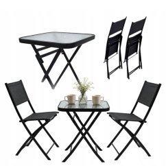 Balkonový zahradní set pro 2 osoby – skleněný stůl + 2 židle