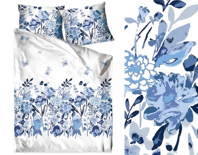 Lenjerie de pat din bumbac in combinatie albastru si alb