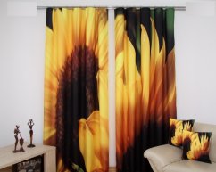 Dunkelgrüner 3D-Wohnzimmervorhang mit großem Sonnenblumenmotiv