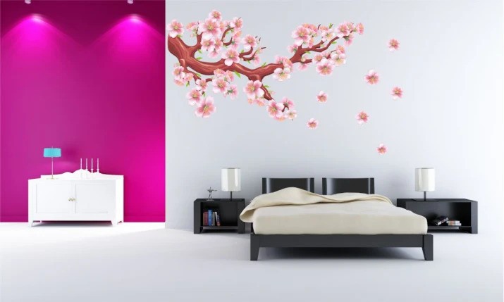Стикер за стена за интериора цъфтящ клон с розови цветя - Pазмер: 100 x 200 cm