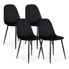 Komplet 4 črnih žametnih stolov za jedilnico in dnevno sobo