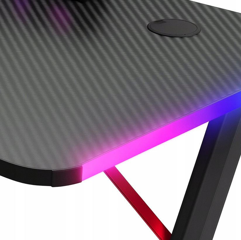 Čierno-červený herný stôl, PC stôl s LED osvetlením RGB - Rozmer: Šírka: 140 cm