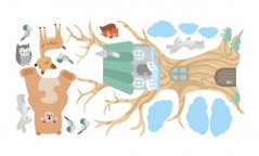 Nálepka na stenu lesný domček so zvieratkami 100 x 200 cm