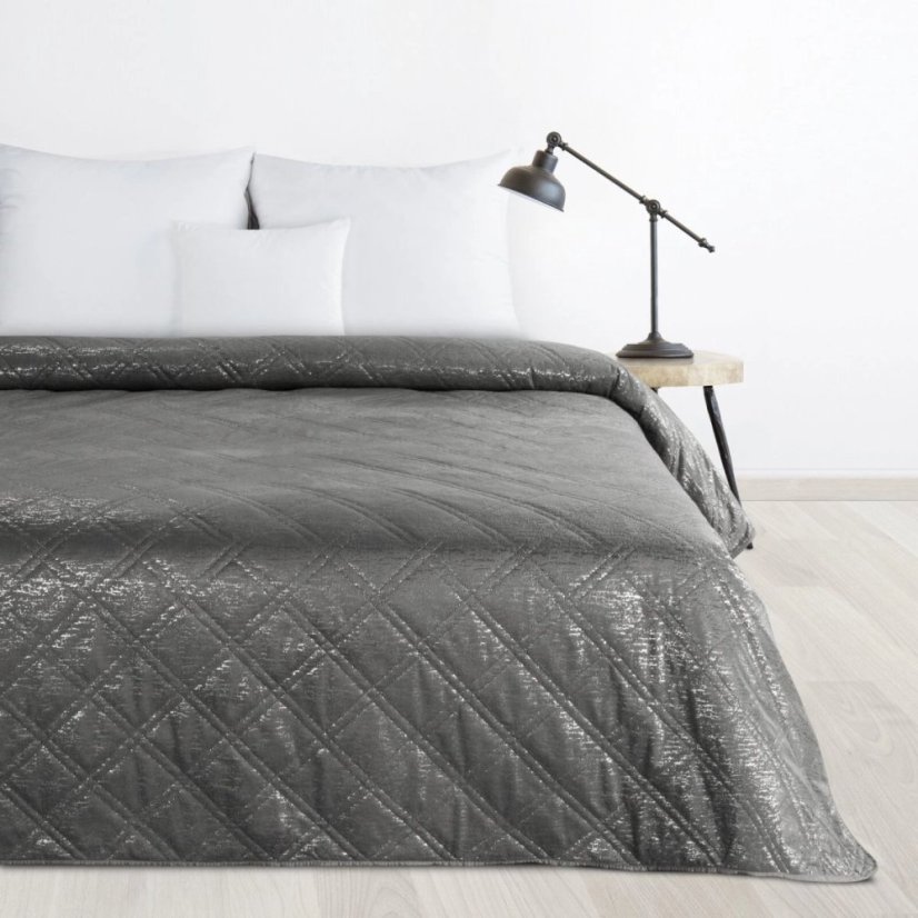 Luxuriöse Velours-Bettdecke mit Silberdruck - grau