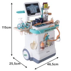 Детска медицинска станция XXL - комплект от 26 части с количка, ЕКГ и рентген