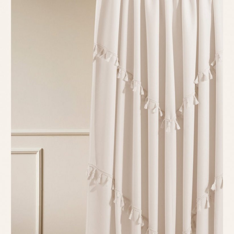 Chloe hellcremefarbener Vorhang mit hängenden Kreisen, 140 x 280 cm