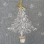 Vianočný behúň na stôl v sivej farbe s vianočným stromčekom a vločkami