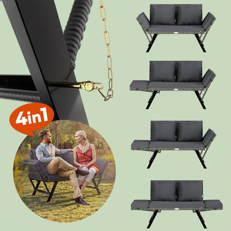 Gartenbank 2in1 aus Polyrattan 176 × 56 × 81 cm