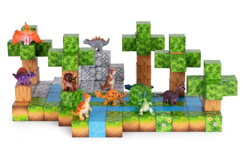 Magnetická stavebnica – 142-dielna sada magnetických kociek s dinosaurami