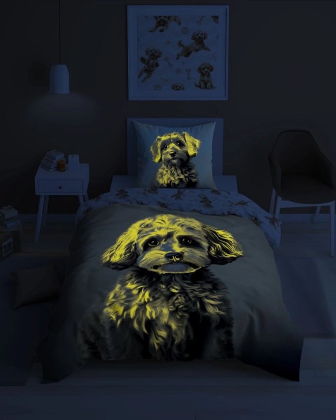 Bombažno posteljno perilo za otroke, ki se sveti v temi - Simpatičen psiček