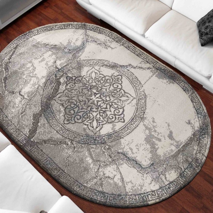 Luxusní šedý oválný koberec s originálním vzorem - Rozměr koberce: Šířka: 120 cm | Délka: 170 cm