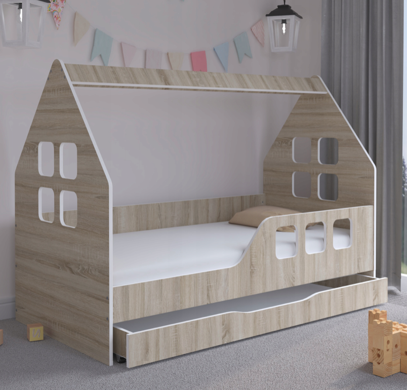 Kinderbettenhaus mit Schublade 160 x 80 cm in Eiche sonoma rechts