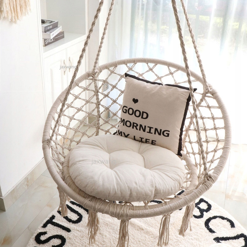 Závesná hojdačka bocianie hniezdo s poduškou v béžovej farbe