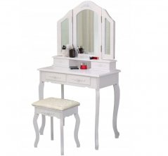 Gyönyörű fésülködőasztal nagy tükörrel, fehér színben