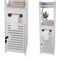 Szabadon álló fürdőszobaszekrény WC-papír tartóval - fehér