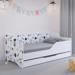 LILU Fehér gyerekágy háttámlával 160 x 80 cm - Űrhajós