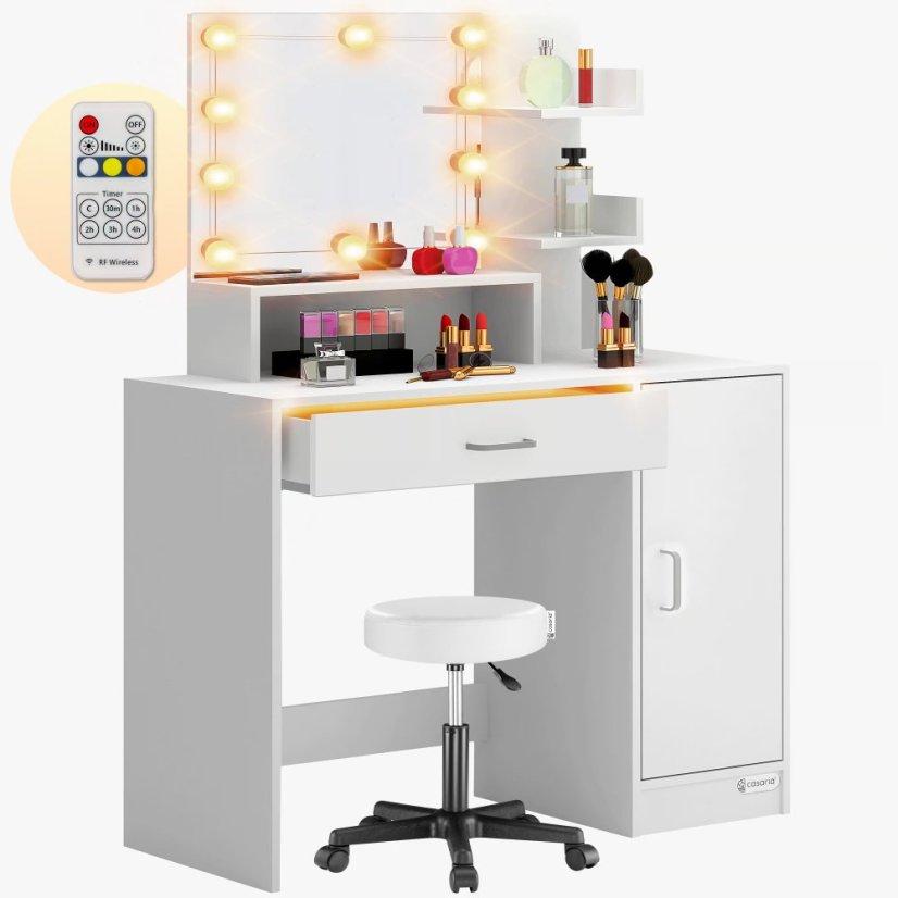 Toaletný stolík Jocelyn s LED osvetlením a stoličkou 140 × 90 × 40 cm