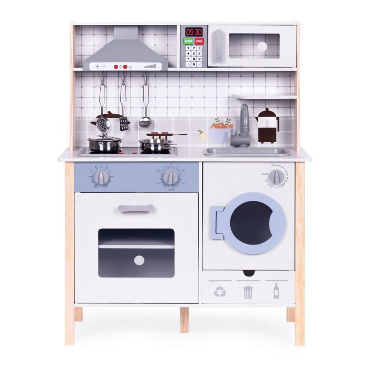Cucina realistica in legno per bambini con luce LED, suoni e accessori