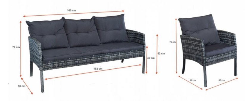 Graue Rattangarnitur - Sofa - Sessel und Hocker