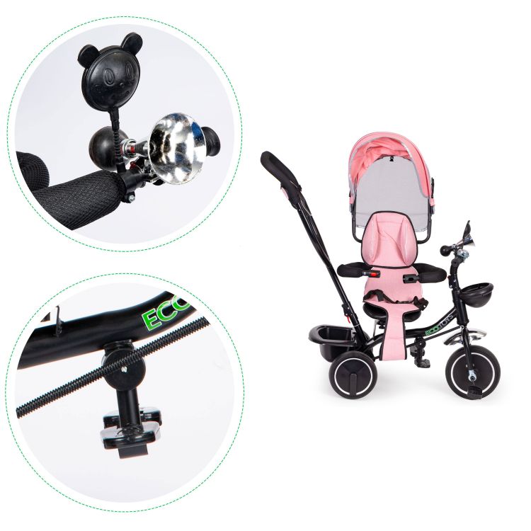 Tricikli, babakocsi rózsaszín ECOTOYS