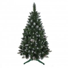 Nádherná zasněžená vánoční borovice se šiškami 150 cm