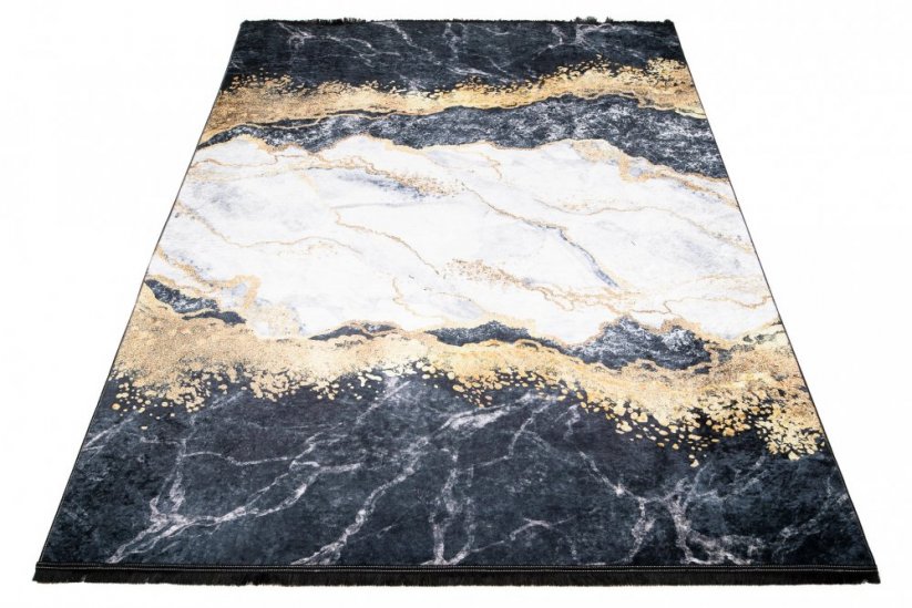 Dunkler moderner Teppich mit rutschfester Oberfläche und abstraktem Muster