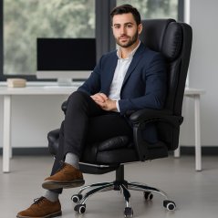 Kényelmes irodai fotel lábtartóval és masszázsfunkcióval - fekete műbőr