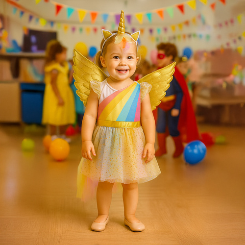 Einhorn-Kostüm für Kinder - Kleid, Stirnband und Flügel