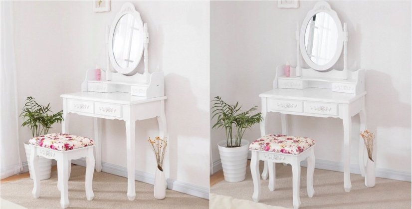 Kozmetický stolík so zásuvkami a otočným zrkadlom