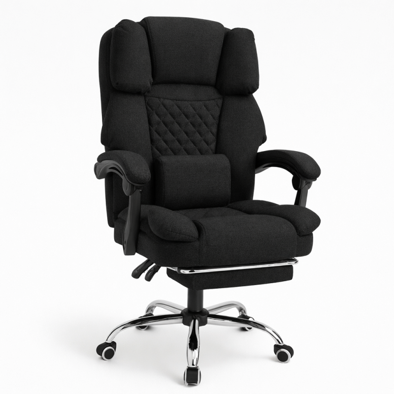 Ergonomischer Bürostuhl mit Fußstütze und Massage - schwarzer Stoff