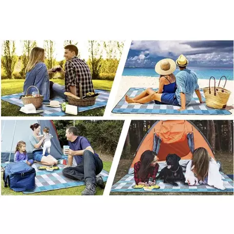 Одеяло за пикник с кариран десен 200 x 200 cm - синьо
