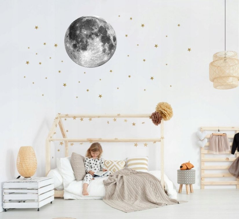 Originalna stenska nalepka - luna in zlate zvezde 45 cm
