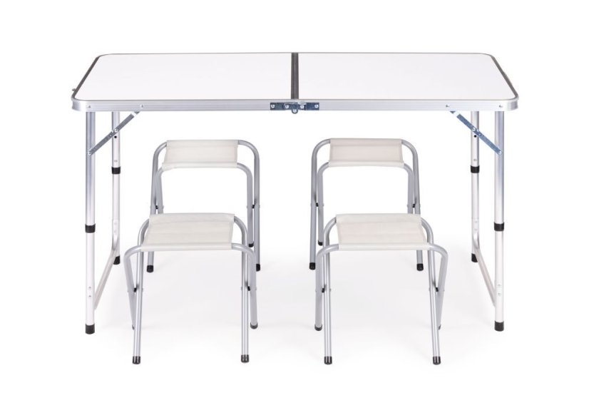 Klappbarer Catering-Tisch 119,5x60 cm weiß mit 4 Stühlen