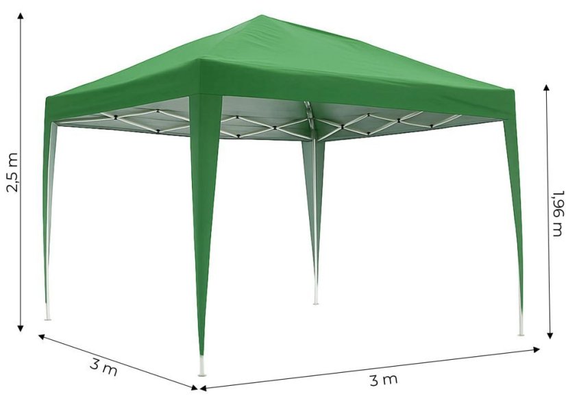 Kerti pavilon sátor 3x3 m, automatikusan kinyíló tetővel