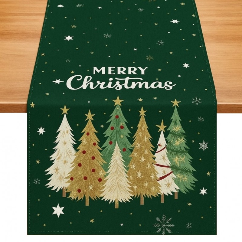 Vánoční lněný běhoun s potiskem - 180 x 33 cm
