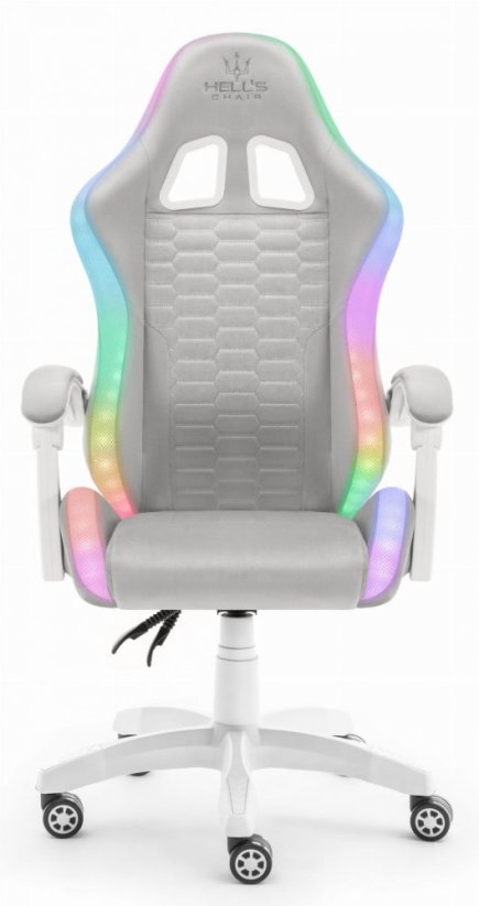 Геймърски стол HC-1000 Сиво-бял LED RGB плат