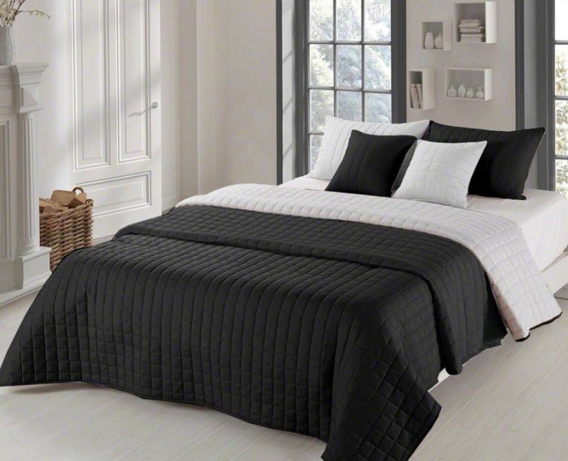 Cuvertură de pat matlasată dublă neagră 200 x 220 cm