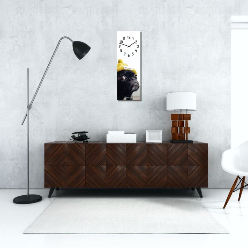 Detské nástenné hodiny 20 x 60 cm s mopslíkom