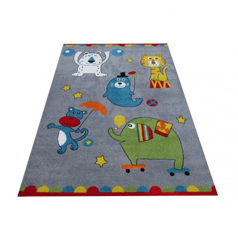 Šedý dětský koberec s veselými obrázky - Rozměr koberce: Šířka: 120 cm | Délka: 170 cm