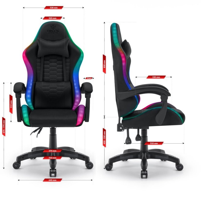 Gaming-Stuhl HC-1000 Schwarz LED RGB Stoff